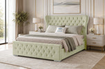 Almond Coniston - Winslet Curved Button-Tufted Wingback Upholstered Bed Set with Floor Standing Headboard, Footboard & Storage Upgrade Option
