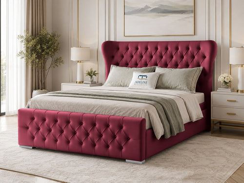 Winslet Curved Button-Tufted Wingback Upholstered Bed Set with Floor Standing Headboard, Footboard & Storage Upgrade Option