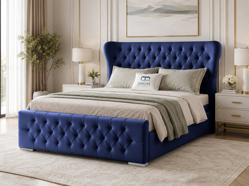 Winslet Curved Button-Tufted Wingback Upholstered Bed Set with Floor Standing Headboard, Footboard & Storage Upgrade Option