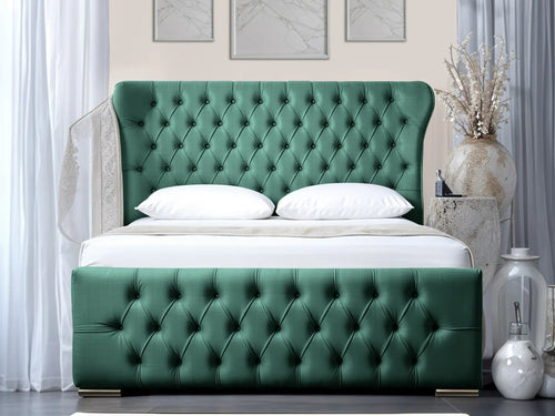 Winslet Curved Button-Tufted Wingback Upholstered Bed Set with Floor Standing Headboard, Footboard & Storage Upgrade Option