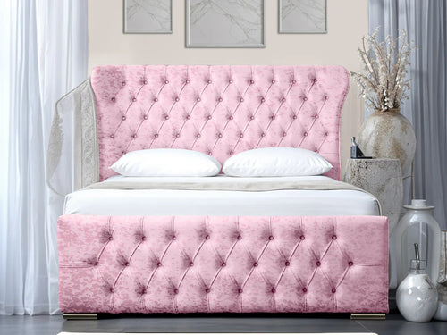 Winslet Curved Button-Tufted Wingback Upholstered Bed Set with Floor Standing Headboard, Footboard & Storage Upgrade Option