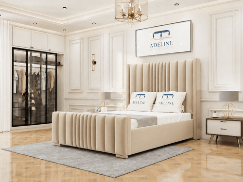 Winston Vertical Channel Upholstered Bed Set with Storage Drawers, Floor Standing Headboard & Footboard