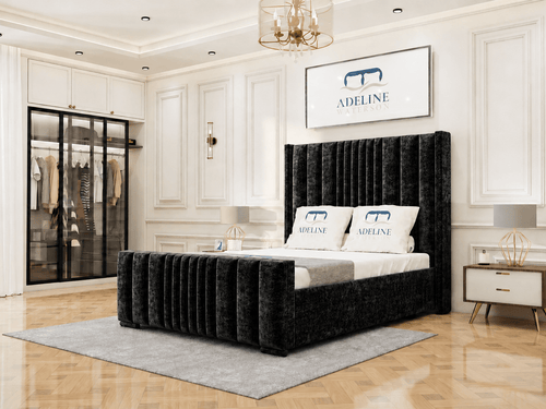 Winston Vertical Channel Upholstered Bed Set with Storage Drawers, Floor Standing Headboard & Footboard