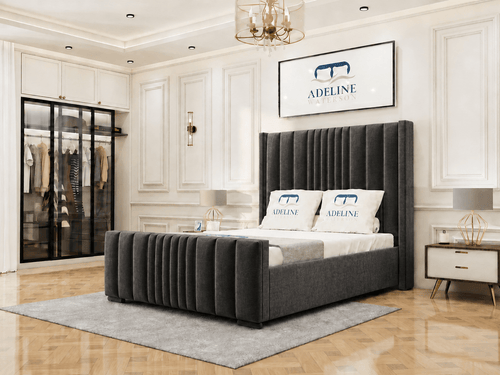 Winston Vertical Channel Upholstered Bed Set with Storage Drawers, Floor Standing Headboard & Footboard
