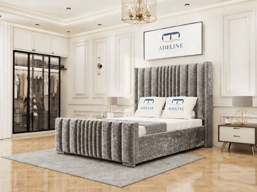 Winston Vertical Channel Upholstered Bed Set with Storage Drawers, Floor Standing Headboard & Footboard