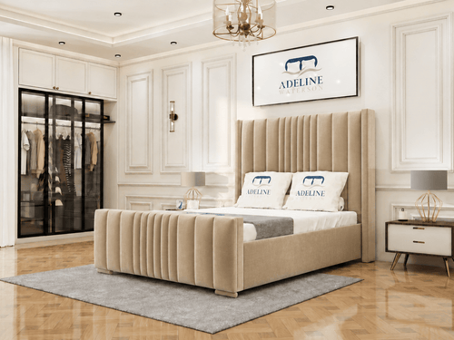 Winston Vertical Channel Upholstered Bed Set with Storage Drawers, Floor Standing Headboard & Footboard