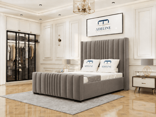 Winston Vertical Channel Upholstered Bed Set with Storage Drawers, Floor Standing Headboard & Footboard