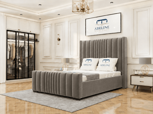Winston Vertical Channel Upholstered Bed Set with Storage Drawers, Floor Standing Headboard & Footboard