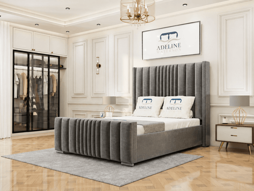 Winston Vertical Channel Upholstered Bed Set with Storage Drawers, Floor Standing Headboard & Footboard