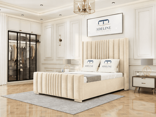 Winston Vertical Channel Upholstered Bed Set with Storage Drawers, Floor Standing Headboard & Footboard