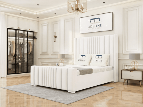 Winston Vertical Channel Upholstered Bed Set with Storage Drawers, Floor Standing Headboard & Footboard