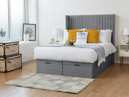 Worcester Vertical Channel Ottoman End Lift Storage Bed Set with Floor Standing Headboard & Footboard