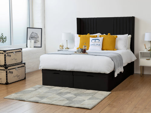 Worcester Vertical Channel Ottoman End Lift Storage Bed Set with Floor Standing Headboard & Footboard