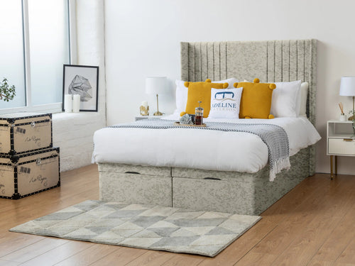 Worcester Vertical Channel Ottoman End Lift Storage Bed Set with Floor Standing Headboard & Footboard