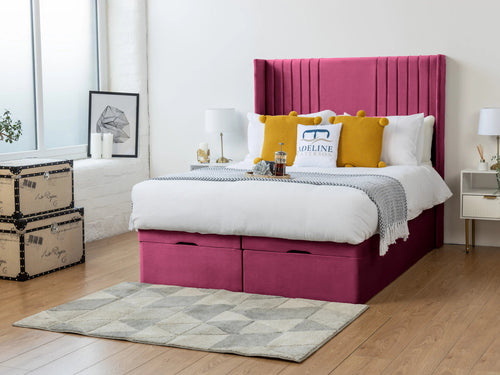 Worcester Vertical Channel Ottoman End Lift Storage Bed Set with Floor Standing Headboard & Footboard