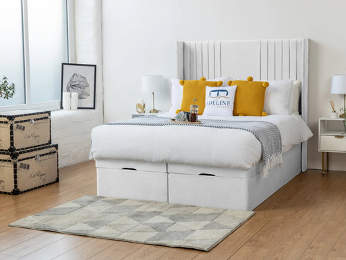 Worcester Vertical Channel Ottoman End Lift Storage Bed Set with Floor Standing Headboard & Footboard