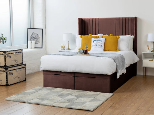 Worcester Vertical Channel Ottoman End Lift Storage Bed Set with Floor Standing Headboard & Footboard