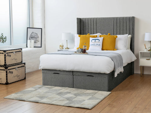 Worcester Vertical Channel Ottoman End Lift Storage Bed Set with Floor Standing Headboard & Footboard