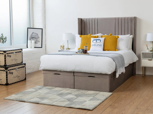 Worcester Vertical Channel Ottoman End Lift Storage Bed Set with Floor Standing Headboard & Footboard