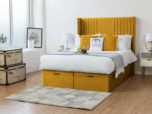 Worcester Vertical Channel Ottoman End Lift Storage Bed Set with Floor Standing Headboard & Footboard