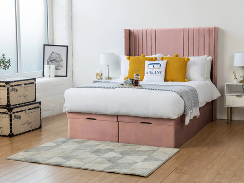 Worcester Vertical Channel Ottoman End Lift Storage Bed Set with Floor Standing Headboard & Footboard