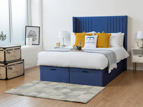 Worcester Vertical Channel Ottoman End Lift Storage Bed Set with Floor Standing Headboard & Footboard