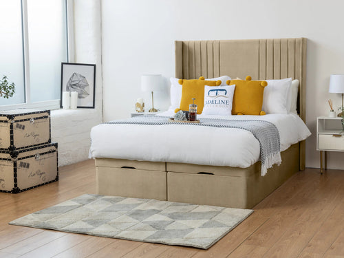 Worcester Vertical Channel Ottoman End Lift Storage Bed Set with Floor Standing Headboard & Footboard