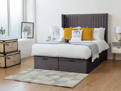 Worcester Vertical Channel Ottoman End Lift Storage Bed Set with Floor Standing Headboard & Footboard