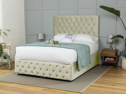 Wrexham Button-Tufted Ottoman End Lift Storage Bed Set with Floor Standing Headboard & Footboard