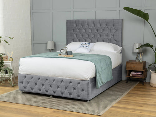 Wrexham Button-Tufted Ottoman End Lift Storage Bed Set with Floor Standing Headboard & Footboard