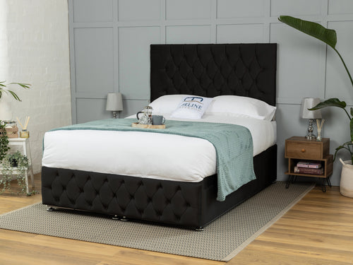 Wrexham Button-Tufted Ottoman End Lift Storage Bed Set with Floor Standing Headboard & Footboard