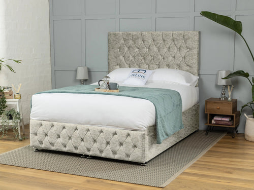 Wrexham Button-Tufted Ottoman End Lift Storage Bed Set with Floor Standing Headboard & Footboard