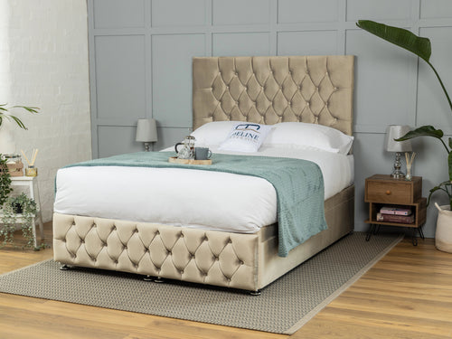 Wrexham Button-Tufted Ottoman End Lift Storage Bed Set with Floor Standing Headboard & Footboard