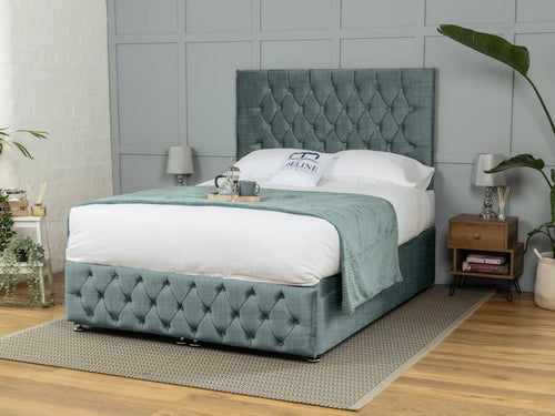 Wrexham Button-Tufted Ottoman End Lift Storage Bed Set with Floor Standing Headboard & Footboard