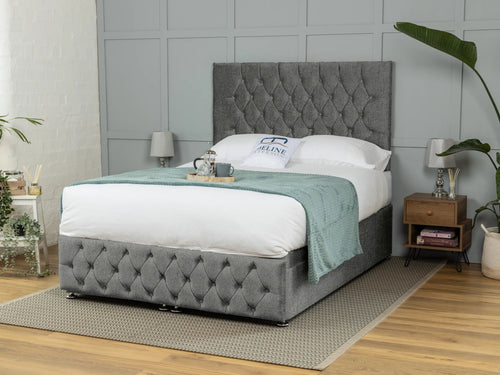 Wrexham Button-Tufted Ottoman End Lift Storage Bed Set with Floor Standing Headboard & Footboard