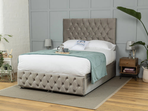Wrexham Button-Tufted Ottoman End Lift Storage Bed Set with Floor Standing Headboard & Footboard