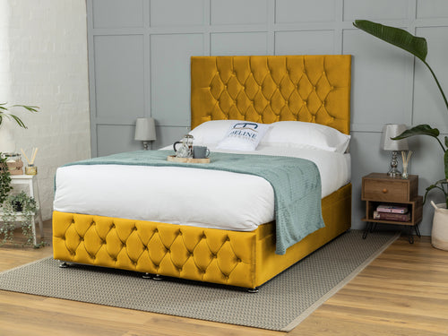 Wrexham Button-Tufted Ottoman End Lift Storage Bed Set with Floor Standing Headboard & Footboard