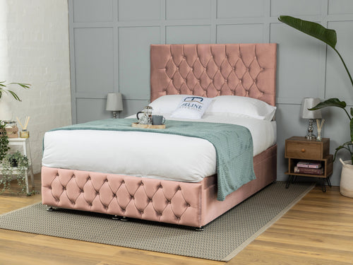 Wrexham Button-Tufted Ottoman End Lift Storage Bed Set with Floor Standing Headboard & Footboard