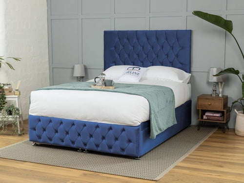 Wrexham Button-Tufted Ottoman End Lift Storage Bed Set with Floor Standing Headboard & Footboard