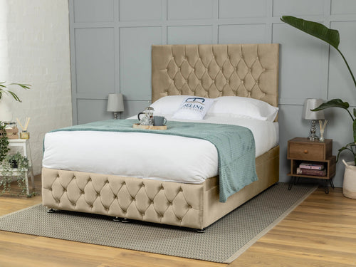 Wrexham Button-Tufted Ottoman End Lift Storage Bed Set with Floor Standing Headboard & Footboard
