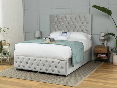 Wrexham Button-Tufted Ottoman End Lift Storage Bed Set with Floor Standing Headboard & Footboard