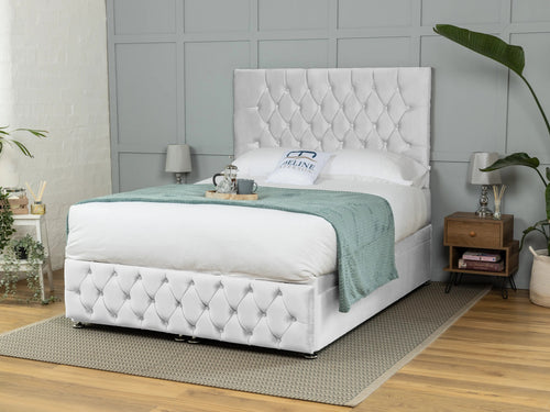 Wrexham Button-Tufted Ottoman End Lift Storage Bed Set with Floor Standing Headboard & Footboard