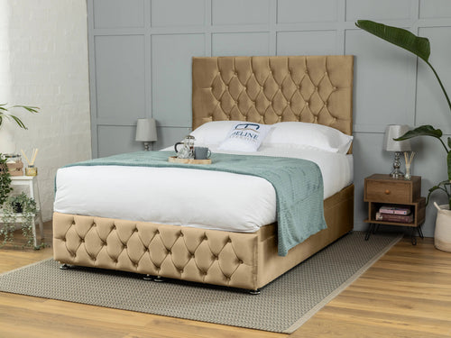 Wrexham Button-Tufted Ottoman End Lift Storage Bed Set with Floor Standing Headboard & Footboard