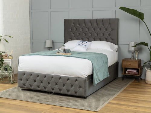 Wrexham Button-Tufted Ottoman End Lift Storage Bed Set with Floor Standing Headboard & Footboard