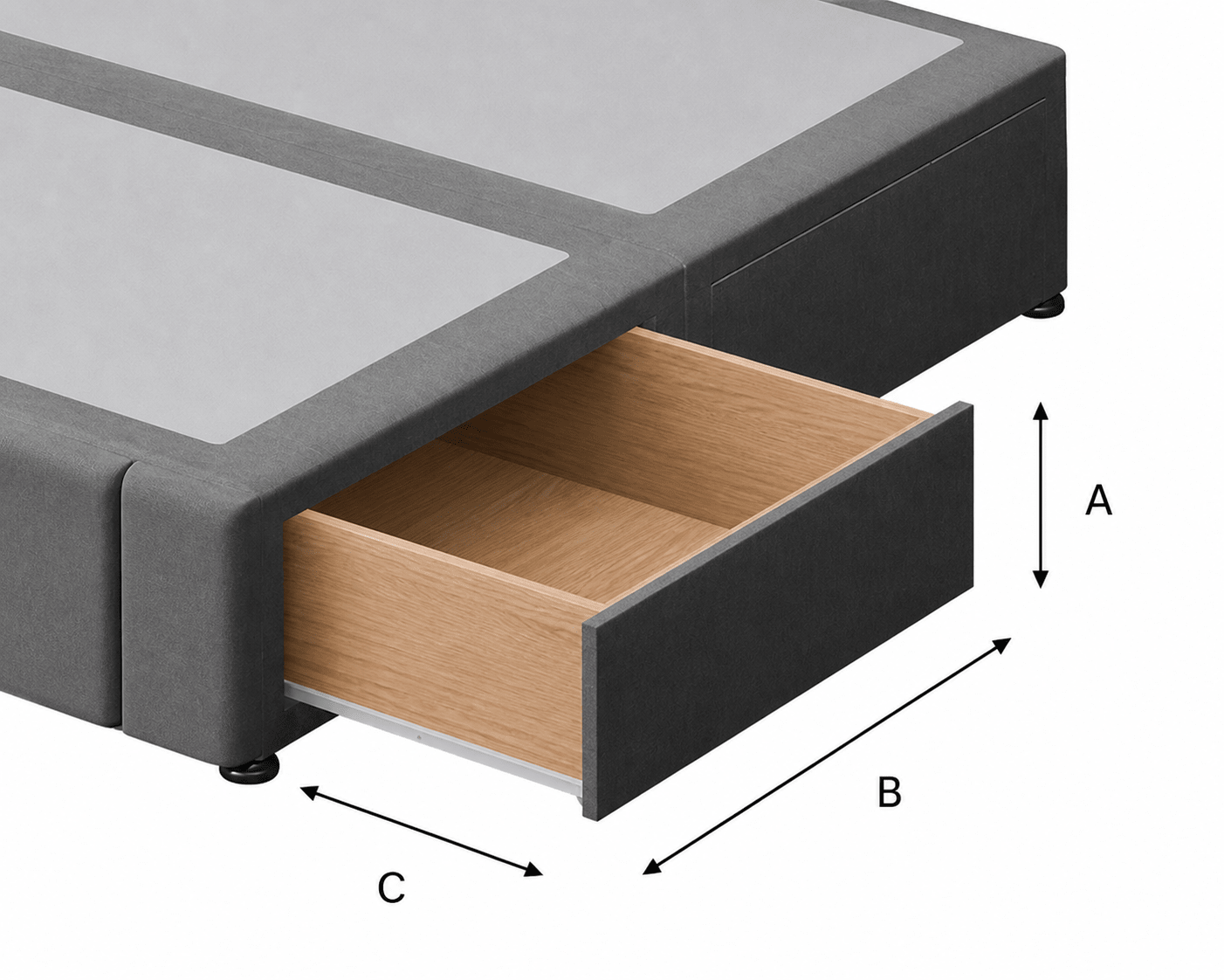 Divan storage drawer internal dimensions: height, width and depth